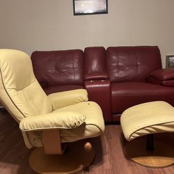 Leather 360 Swivel Recliner W Ottoman