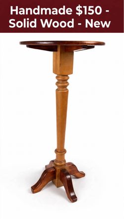 Handmade Solid Wood Pedestal Side Table - Half Moon - New - $150