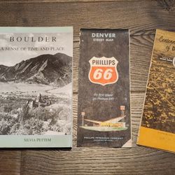 Two Vintage 1960s Denver, Colorado Folding Street Maps + A Sense Of Time And Place Boulder Book