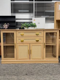 Modern Glass Display Storage Cabinet with Drawers