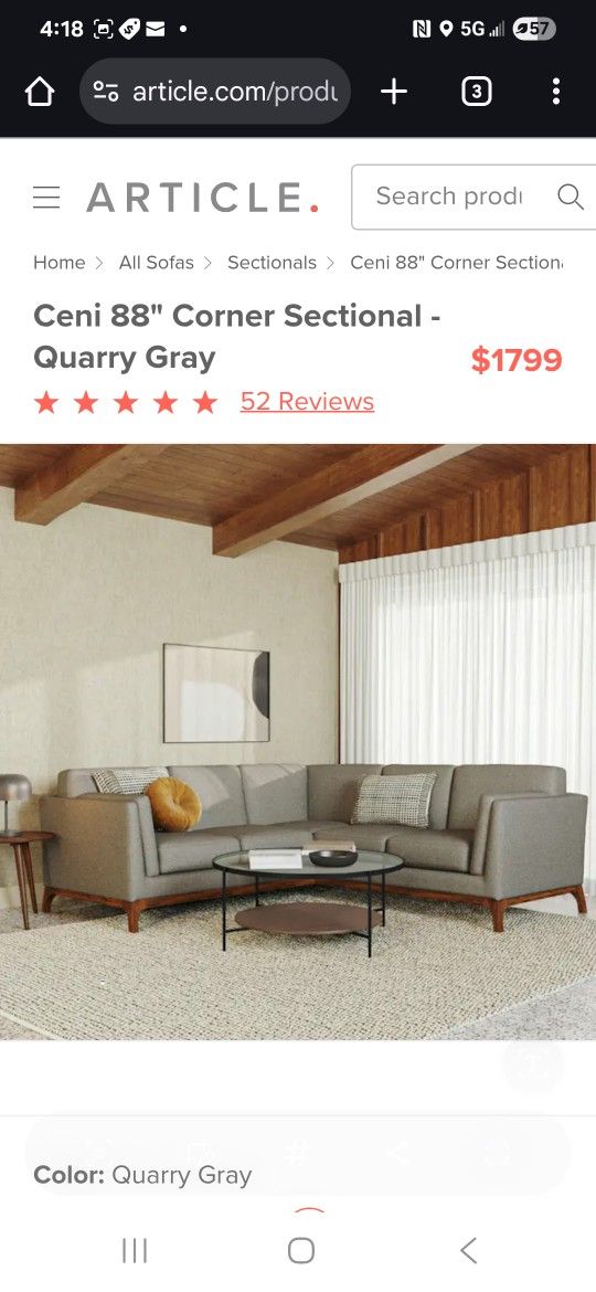 Ceni Corner Sectional Grey