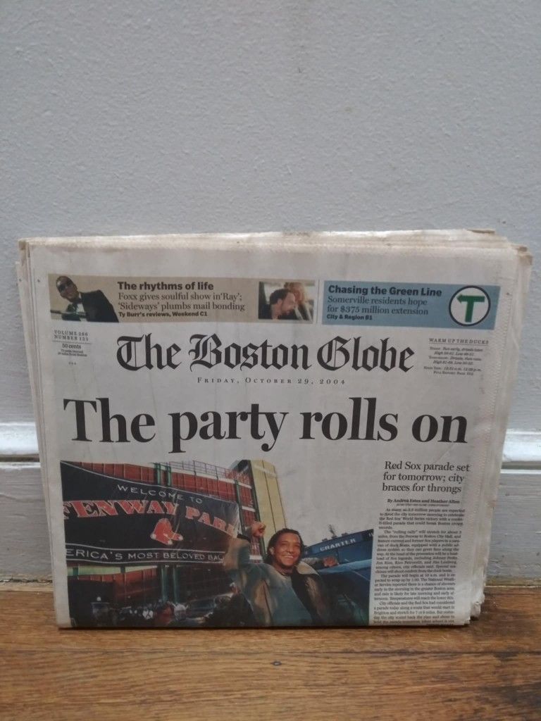 Boston Globe October 29, 2004 Red Sox World Series "The Party Rolls On".