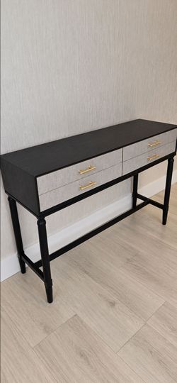 Wooden entry console black with grey and gold handles