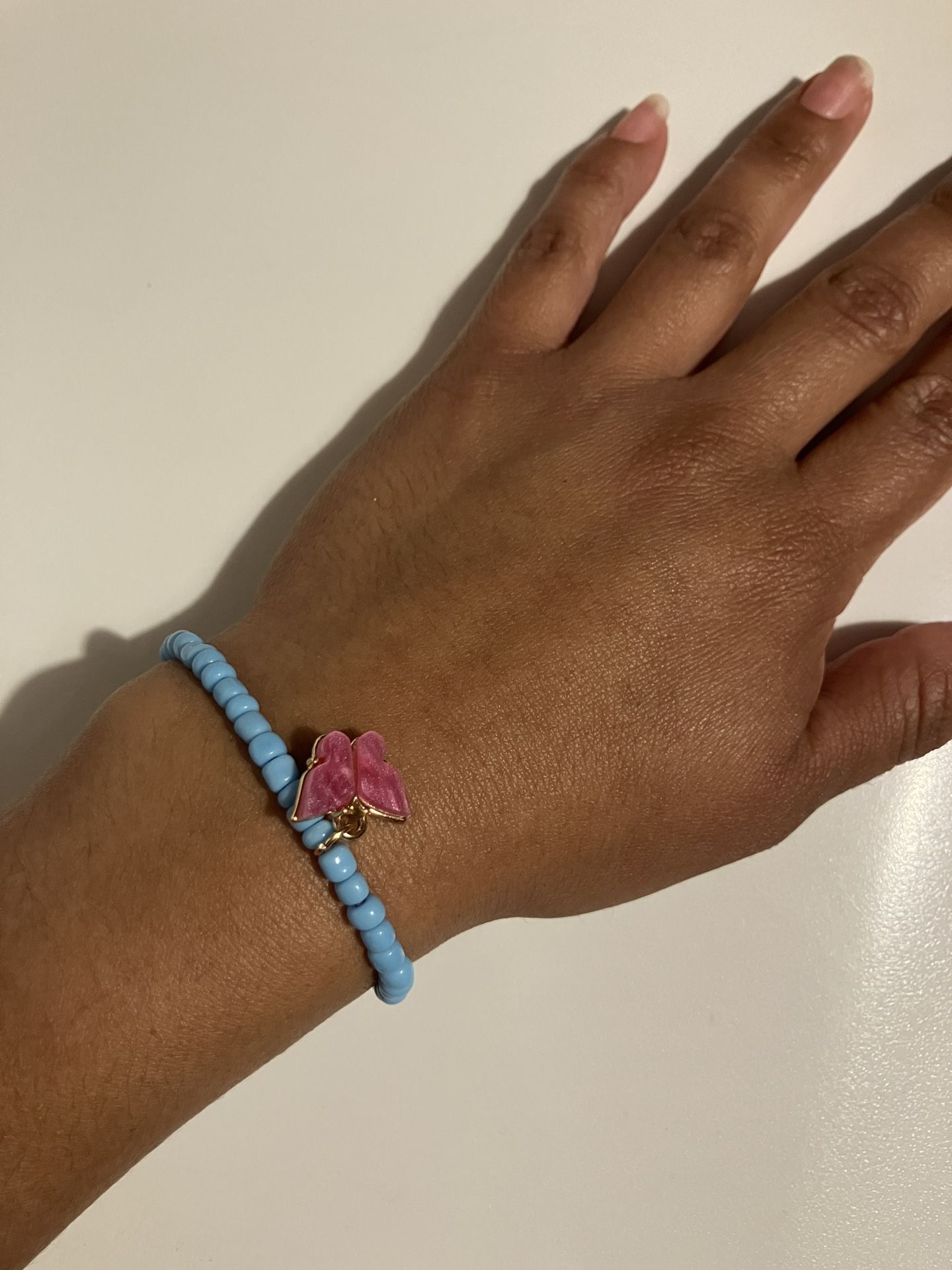 Baby Blue Bracelet With Pink Butterfly Charm