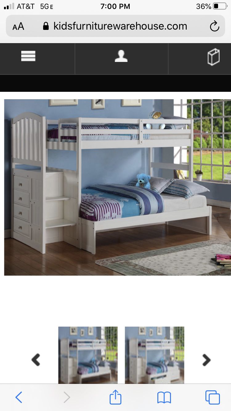 White bunk bed with mattresses