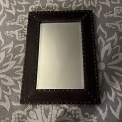 Leather Look And Bronze Stud Mirror