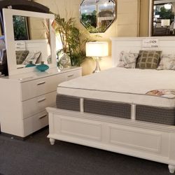 Brand New White/Brown/Black Queen Bedframe + Dresser + Mirror + Nightstand 4PCs Set