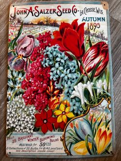 John A. Salzer Seed Co. 1895 Vintage  size 8x11” Metal Sign