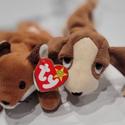 TY Beanie Baby 1996 Sly The Fox & Tracker The Hound