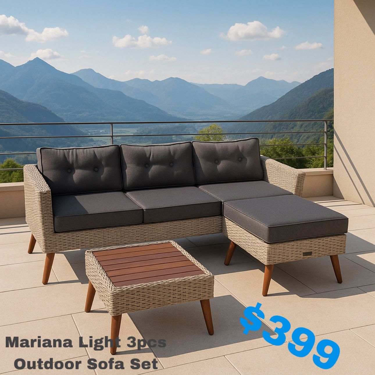 Mariana Light 3 pcs Outdoor Sofa Set