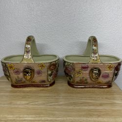 Ceramic Basket Rare to Find—Oriental Decorative Basket Pot (8”long x 4”wide x 7.50”tall $10 each )