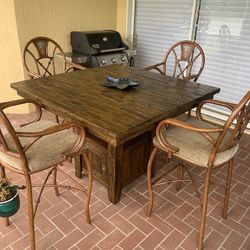 High Top Wood Table With 4 Stools