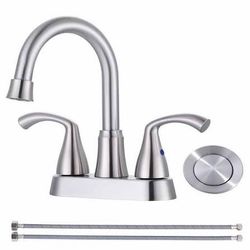 Phiestina Brushed Gold 4-in centerset 2-handle Mid-arc Commercial/Residential Handle Bathroom Sink Faucet  Nickel  And black Bronze  A 26G