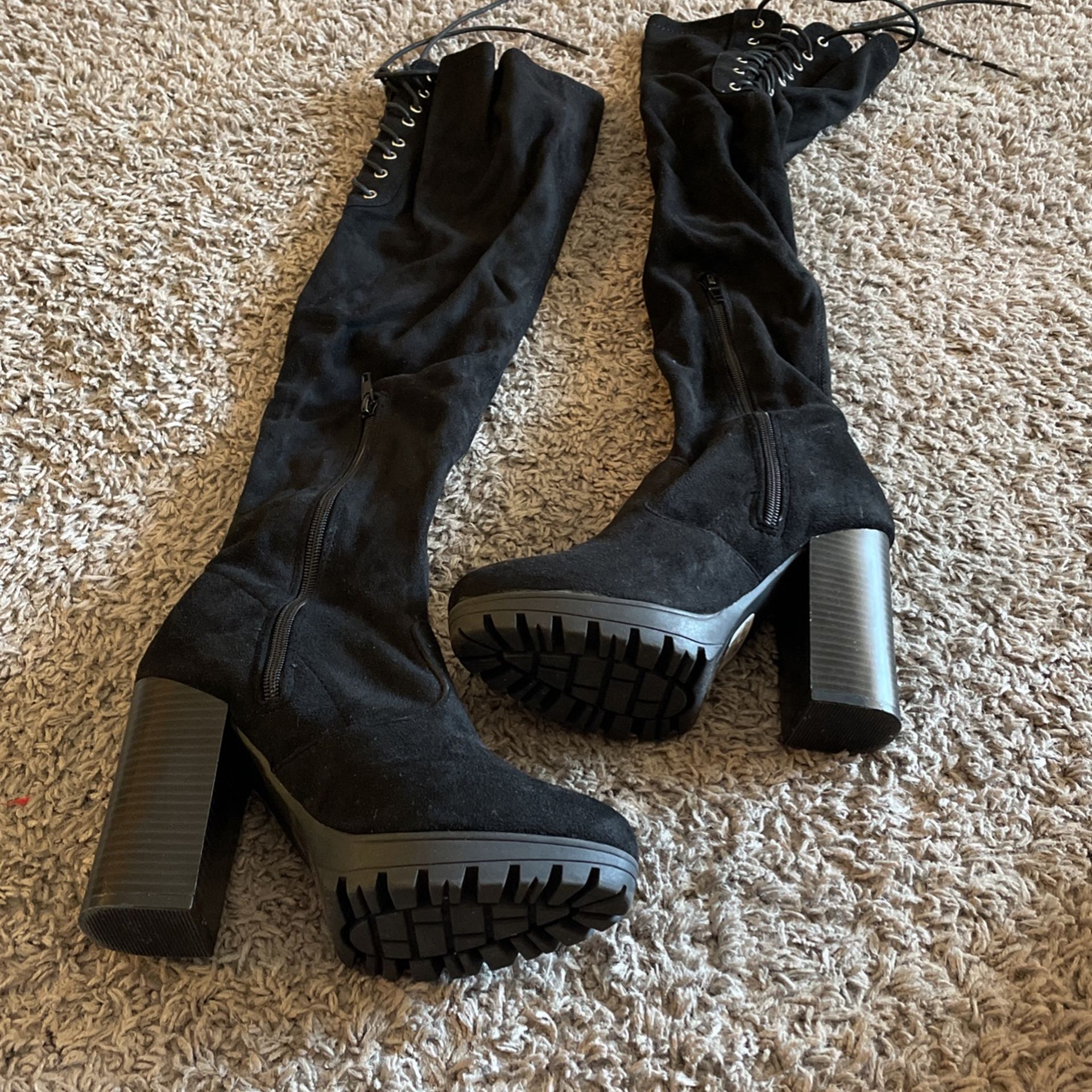 Black Thigh High Boots Size 5.5