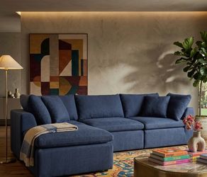 Joybird Bryant Marine Blue Fabric 3 Seater Sectional Sofa