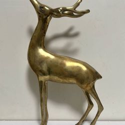 Vintage Mid Century Solid Brass Buck Reindeer Statue