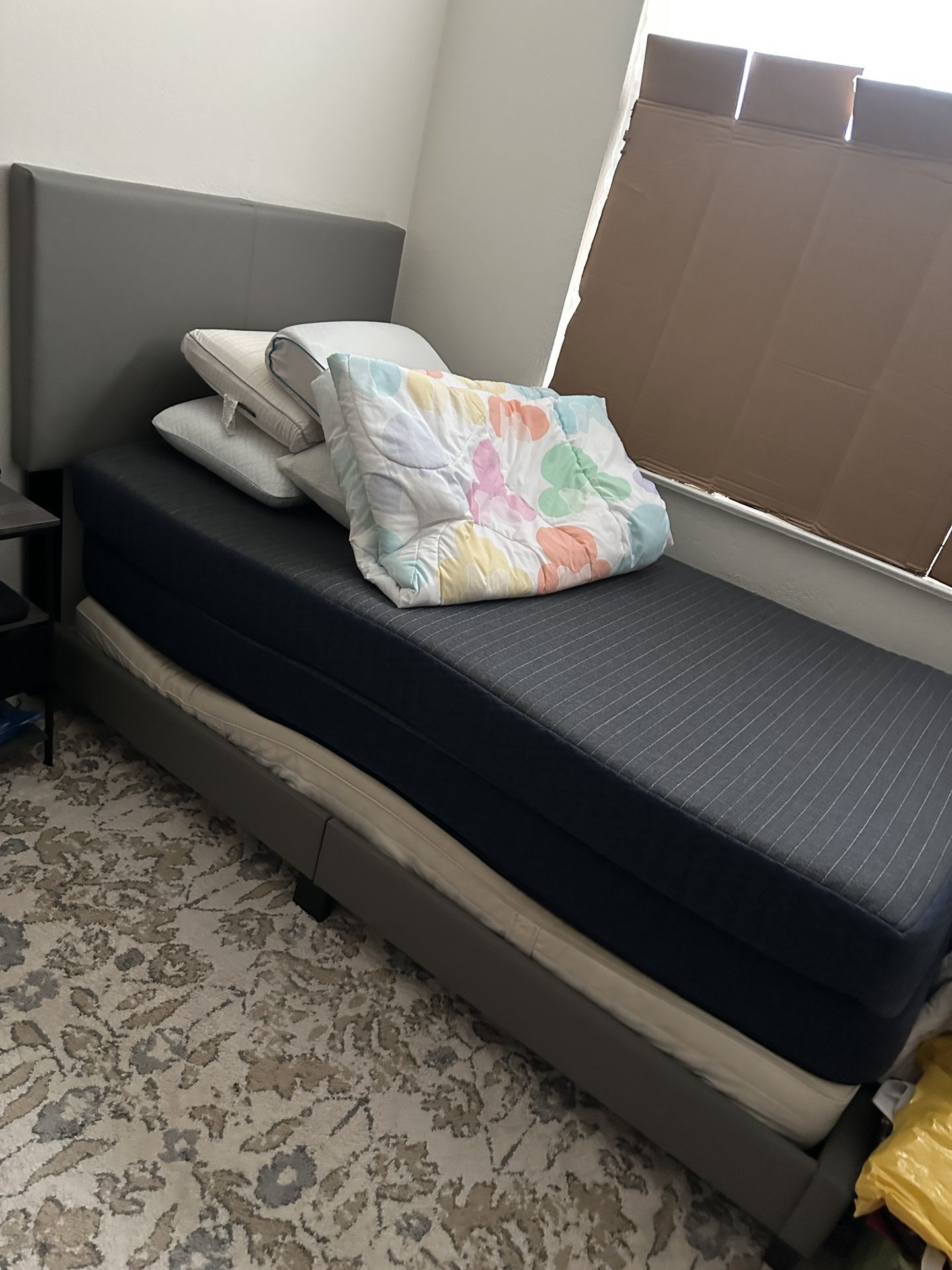 Twin Bed Set (3 Twin Mattresses + Modern Upholstered Frame)