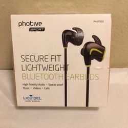 Liquipel Photive securefit lightweight Bluetooth earbuds. Preowned In original box . Model# PH-BTE50