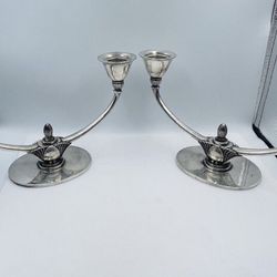 Georg Jensen Denmark Antique Pair Sterling Silver Candlesticks Candelabras 673A