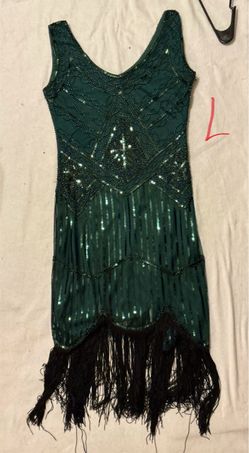 20s Green Flapper Dress L
