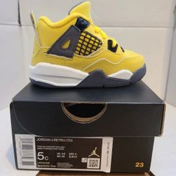 Nike Air Jordan 4 Retro (TD) "Lightning" Size 5C Yellow Black Grey BQ7670-700