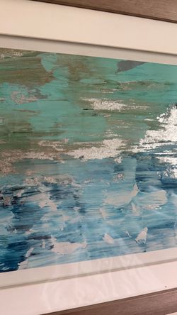 Framed Abstract Teal and Silver Wall Art
