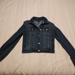 Aeropostale Cropped Jean Jacket Womens Small Petite Blue Distressed 