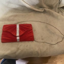 1123. Preowned Red Rhinestone Gimme Sax Clutch Purse. $30.00 