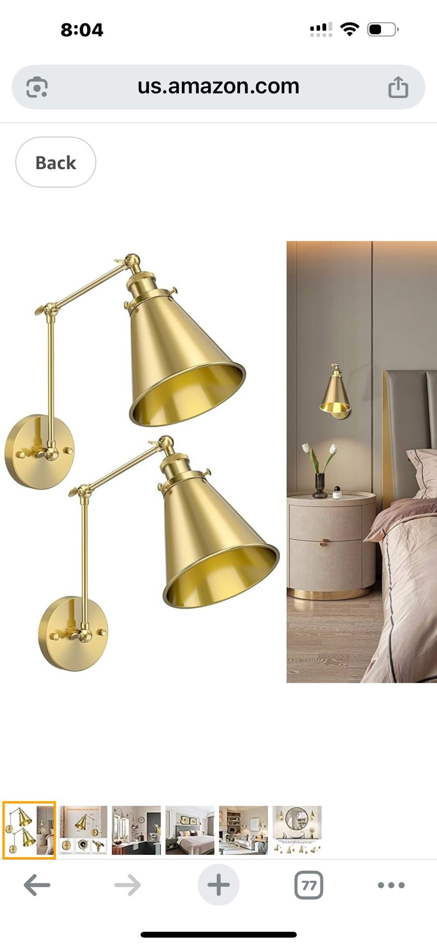 New 6.8” W Set of 2 Swing Arm Wall Sconces Polished Gold Wall Lamps Swing Arm Wall Lamp Sconces