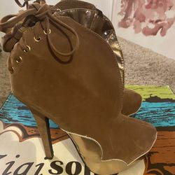 Brown Gold Heel Ankle Boot