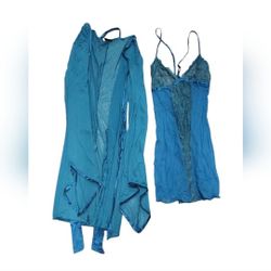 Vintage Fredericks Of Hollywood Size Medium Blue Lingerie Set with Lace Details