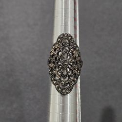 925 Stamped Silver Ornate Ring With Marcasite Stones