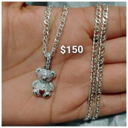 925 Sterling Silver Chain With The Pendant/Cadena Con Dije De Oso De Plata 925