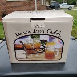 Farmhouse Style Mug Set And Metal Storage Rack