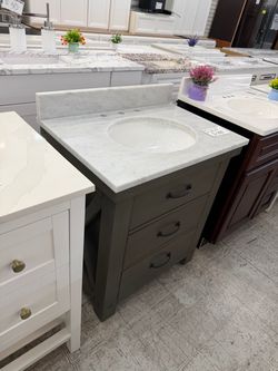Gray bathroom vanity with marble 30 in