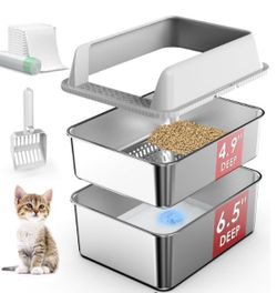 Enclosed Stainless Steel Sifting Litter Box for Pine Pellets