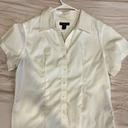 Westbound Petites Essentials White Short Sleeve Button Down Shirt Size PM