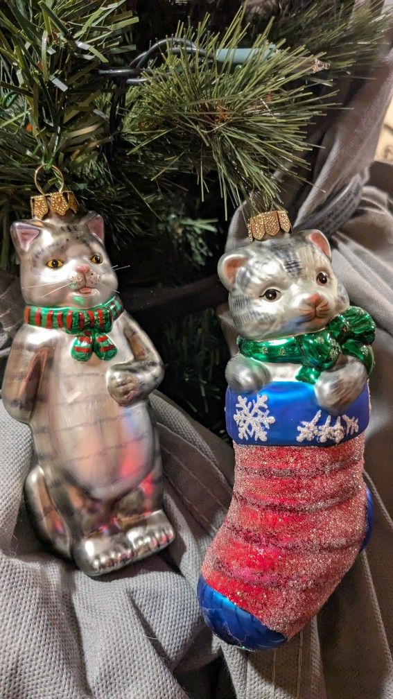 Set Of Tabby Cats Ornaments