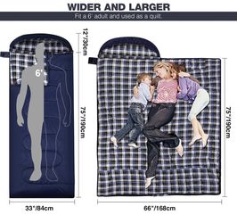 Sleeping Bag for Adults X-Large Cotton Camping Bag NEW 79"x32" RedCamp Flannel