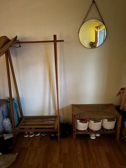 Wooden Freestanding Clothing Rack with Shoe Shelf