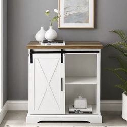 31.5 in. White Modern Farmhouse Sliding Barn Door Rustic Storage Accent Cabinet