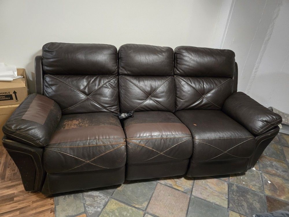Moving Sale - Motorized Faux Leather 3 Seater, 2 Recliner Sofa