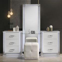 WHITE VANITY SET W/ STOOL(F72010) FUL LENGTH MIRROR W/TOUCH CONTROL LED  $799 free local delivery   