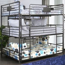 Brand New Full Size Solid Metal Triple Bunk Bed 