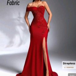 Elegant Beaded Sequin Side Red Dress LARGE $70