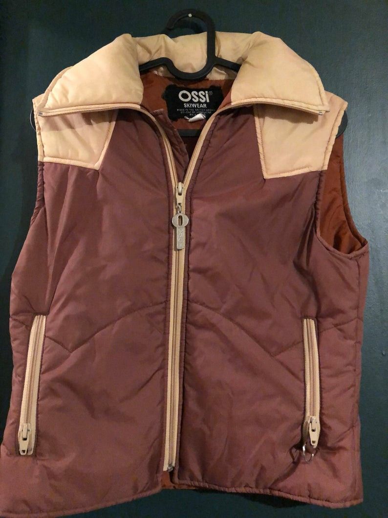 skiwear-vintage ski vest-70s vest-70s ski vest-70s clothing-ski wear-resort wear-brown vest-small vtg