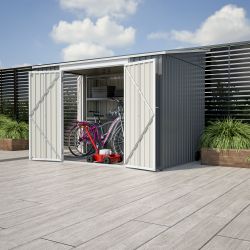 8' x 6' Metal Lean to Garden Shed,Outdoor Storage Shed with Lockable Double Doors and Adjustable Side Doors, Weatherproof, Metal Utility Shed, Aluminu