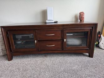 Dark Wood TV Stand with Glass Doors
