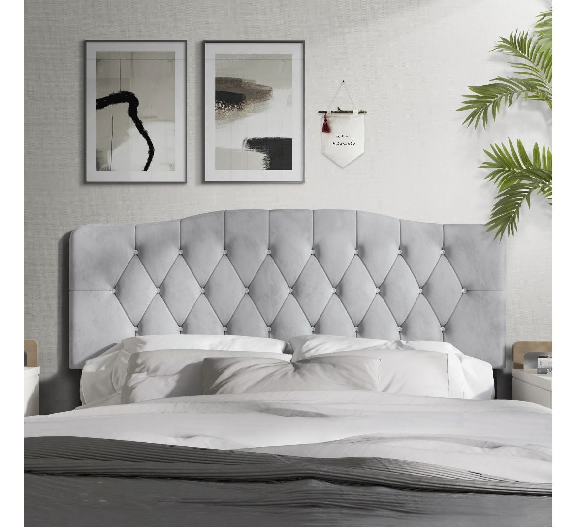 Castle Place Upholstered Tufted Headboard - Silver Grey Velvet - Queen