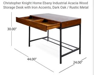 This Christopher Knight Home Ebany Industrial acacia wood desk features a dark oak finish and rustic metal legs